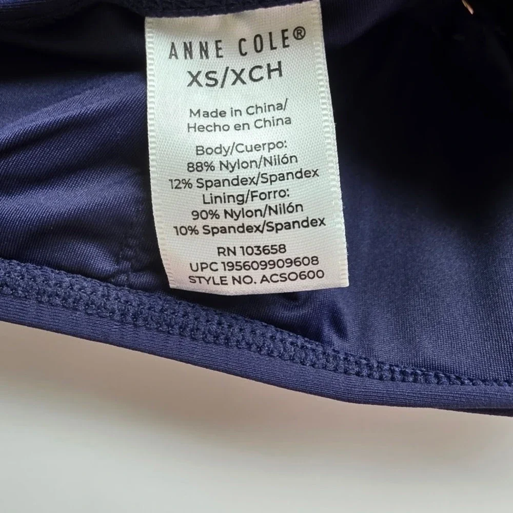 Anne Cole One Piece Swimsuit‎ Womens XS Navy Blue Square Neck UPF 50 ACSO600 New